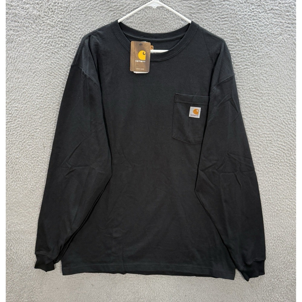 Carhartt Shirt Adult Large Black Long Sleeve Crewneck Pocket Tee Workwear NEW